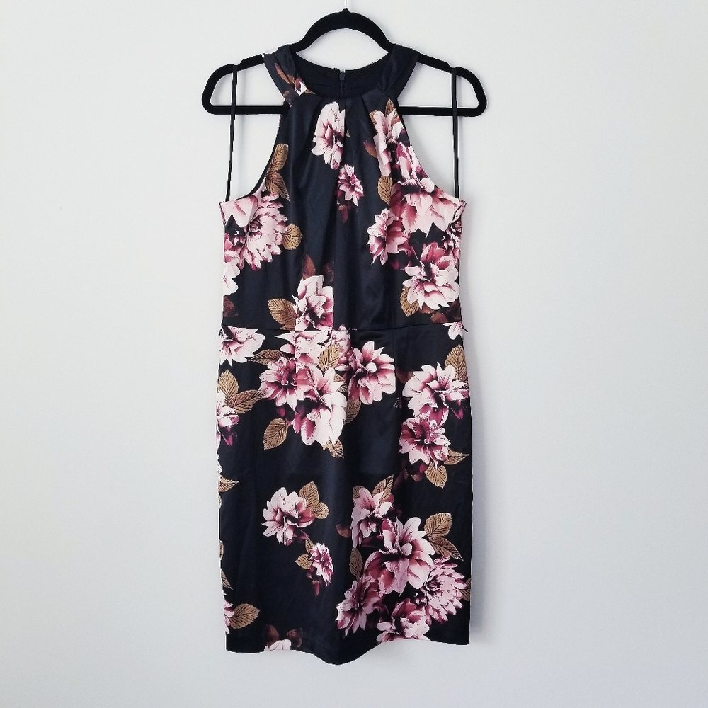 Dressbarn Black Floral Halterneck Dress